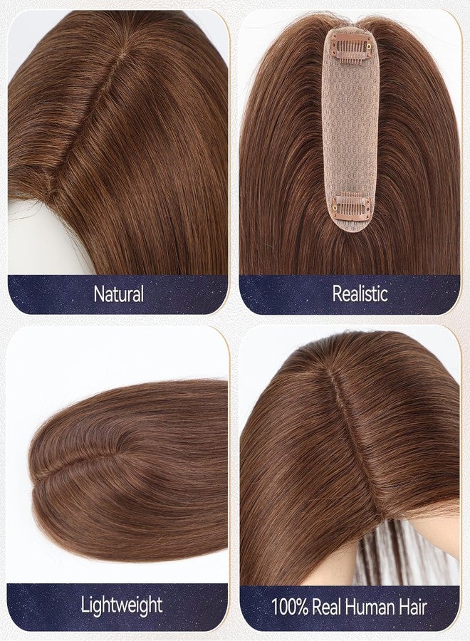 starluck Hair Toppers for Women Real Human Hair 4.5"*1.5"Silk Base Brown HairPieces No Bangs 100% Real HumanHair Toppers for Women with ThinningHair Cover Gray HairRoot - Image 5